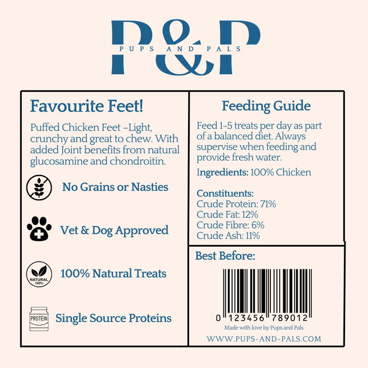 Puffed Chicken Feet Dog Treats | Select From 5 to 200